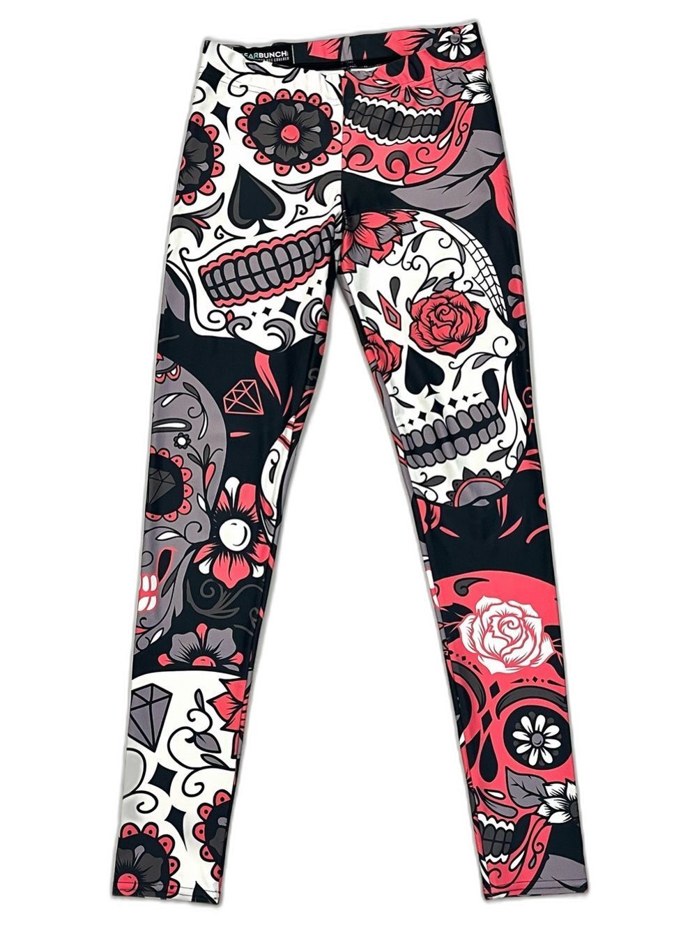 GearBunch Pink White Black Sugar Skull Day of the Dead Women’s Leggings Small